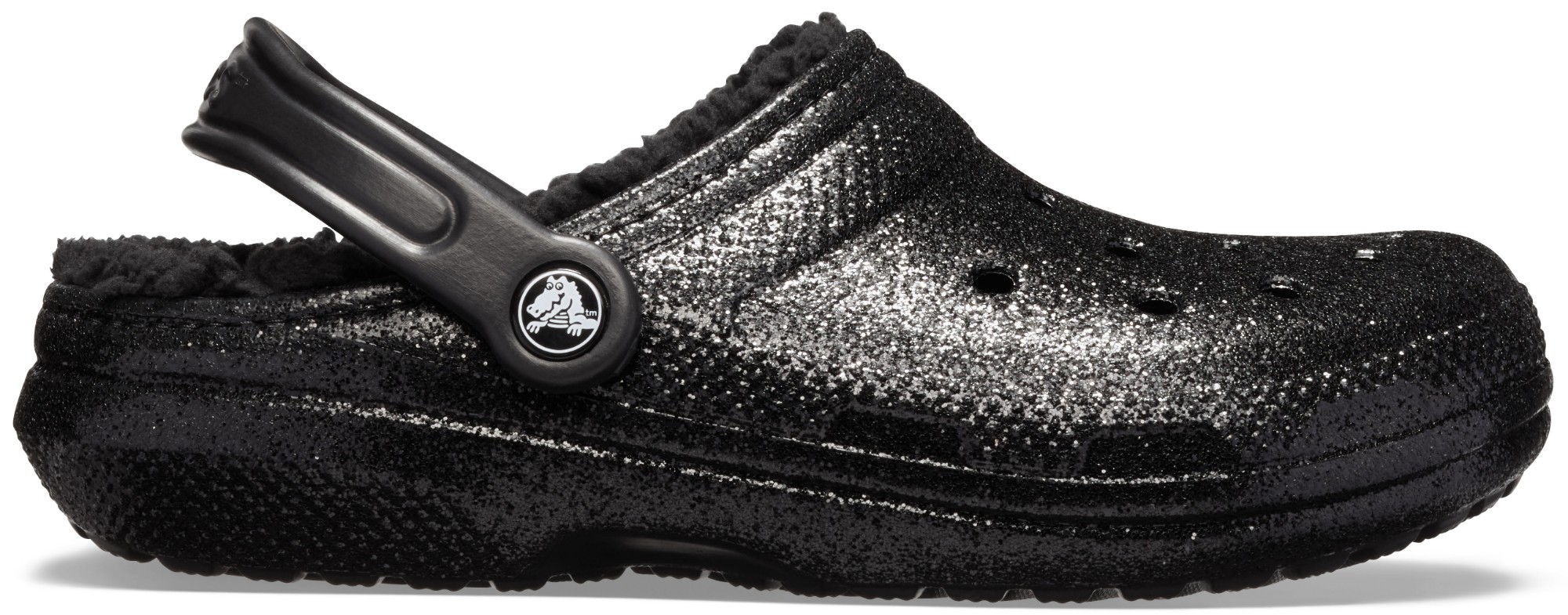 black glitter lined crocs